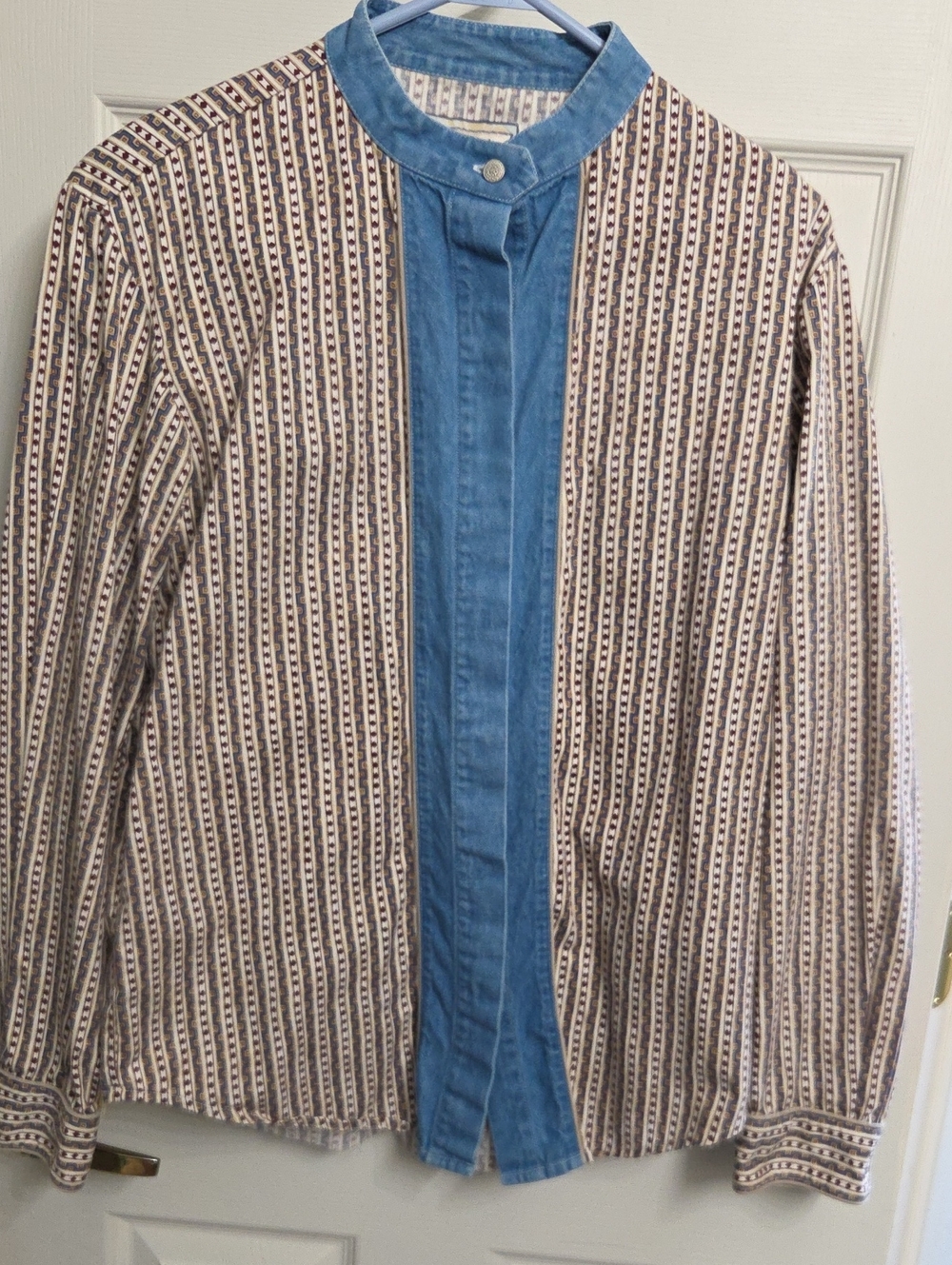 Wangler Western Wear Striped Cream and Blue Cotton Button Down